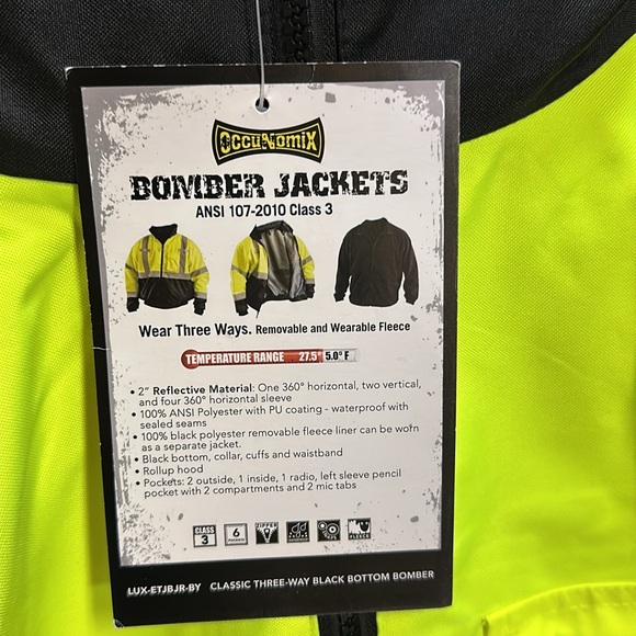 NWT Occunomix Value Black Bottom Bomber Jacket size 2x with removable liner - Picture 13 of 15